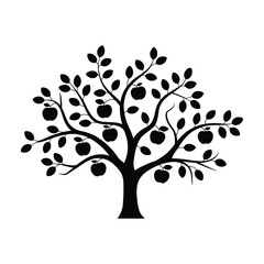 Obraz premium Minimalist Black silhouette Apple Tree Illustration: Nature, Growth, Harvest