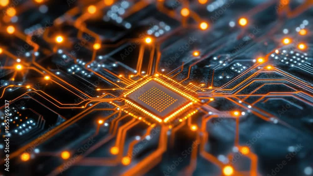 Poster High-tech electronic components and wires on a circuit board