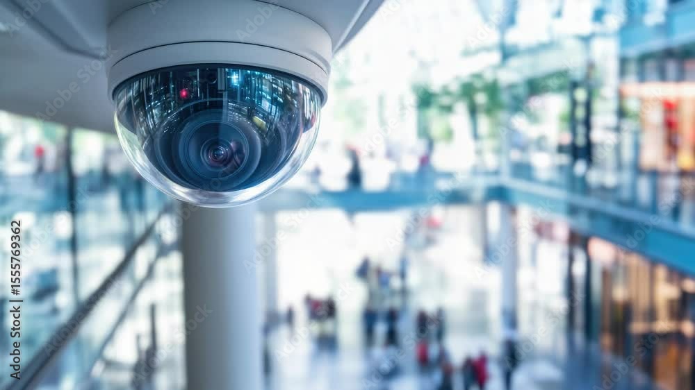 Aufkleber Camera installed on the side of a building with a clear view, suitable for surveillance or architectural photography