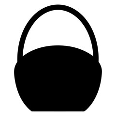 A simple graphic of a black basket with a curved handle isolated on a white background
