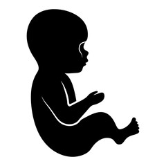 Silhouette of a baby sitting with hands near face and legs bent on a white background