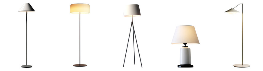 Obraz na płótnie Canvas Modern standing and table lamps with elegant design isolated on transparent background