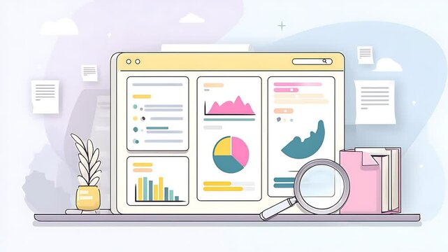 Data Analysis Dashboard with Charts and Graphs - Modern Flat Design Illustration