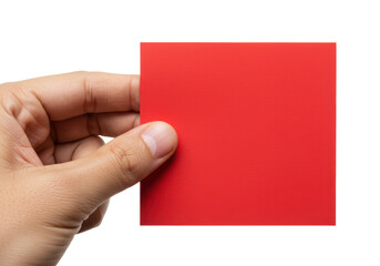 Isolated Hand Holding Red Square Card