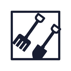 Shovel and rake icons isolated on white background