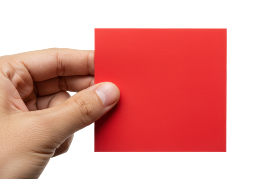 Isolated Hand Holding Red Square Card