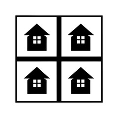 Four simple black house icons are isolated on white background