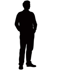 A man silhouette standing casually, isolated on white background