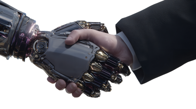 Future handshake technology robot human partnership Business deal on transparent background - Powered by Adobe