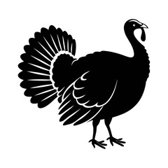 A black silhouette of a turkey is isolated on white background