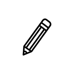 A simple black outline drawing of a pencil with an eraser on a plain white background