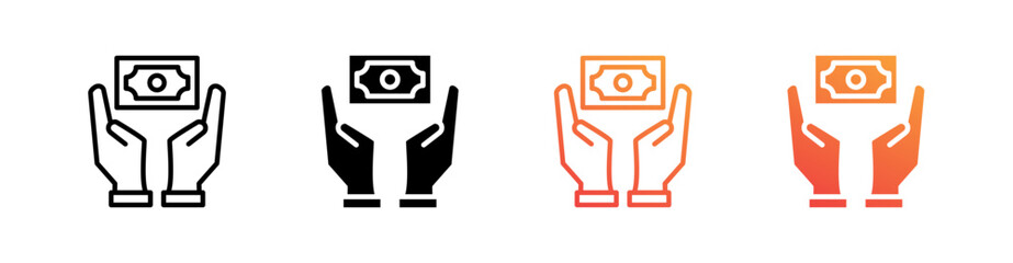 Cash Multiple Style Icon Set Vector 