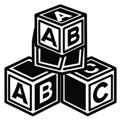 silhouette ABC blocks toy for baby shower clipart on transparent background