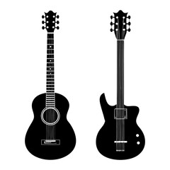 Obraz premium Silhouette illustration showcasing an acoustic guitar and an electric guitar side by side