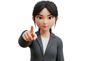 Isolated Determined Asian Businesswoman Pointing Forward with Confidence and Purpose