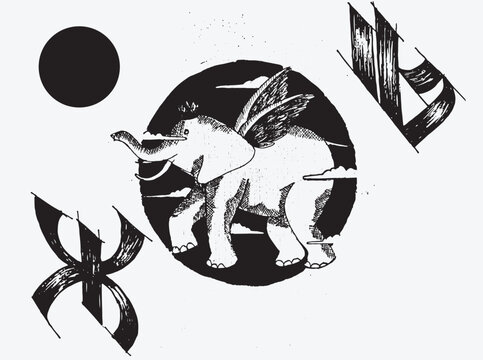 A visually striking collection of mixed-media digital illustrations featuring surreal portraits, mechanical structures, wild animals, and vibrant abstract elements. Rendered in a high-contrast dfdfdfd