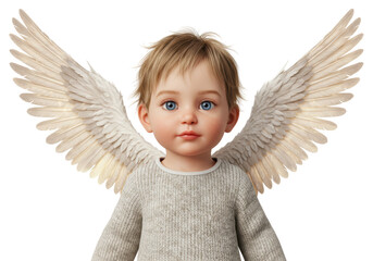 Isolated Adorable Baby Angel with Soft Feather Wings and Innocent Gaze