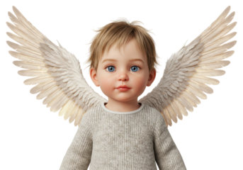 Isolated Adorable Baby Angel with Soft Feather Wings and Innocent Gaze