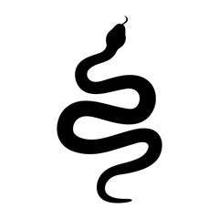 A striking black silhouette of a snake coiled and ready to strike against a white backdrop