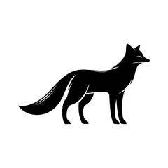 Fototapeta premium Silhouette illustration of a fox standing with its tail extended on a white background