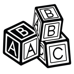 silhouette ABC blocks toy for baby shower clipart on transparent background