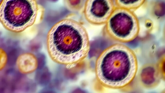 Microscopic view of mpox monkeypox virus showcasing cell structure and morphology, Vertical microscopic video of mpox monkeypox virus Zoom in