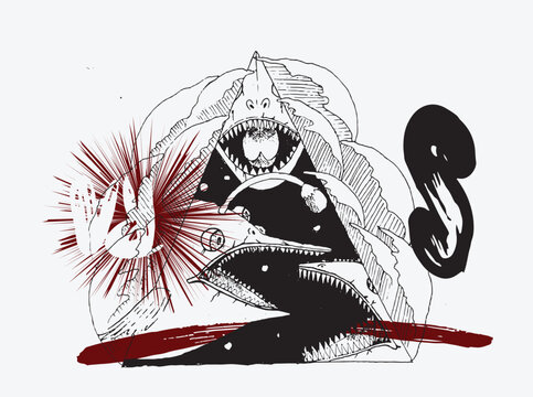 A visually striking collection of mixed-media digital illustrations featuring surreal portraits, mechanical structures, wild animals, and vibrant abstract elements. Rendered in a high-contrast dfdfdfd