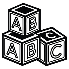 silhouette ABC blocks toy for baby shower clipart on transparent background