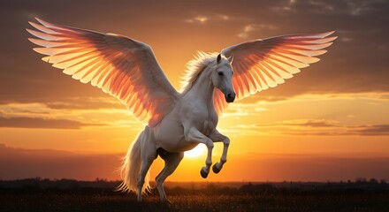 Pegasus Flying at Sunset