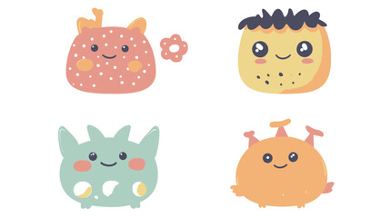 Fototapeta premium Adorable cute cartoon ghost character with big eyes and friendly expression, illustrated on a clean white background in a simple kawaii style, perfect for Halloween designs, children’s themes, spooky 