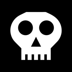 A simple white skull icon isolated on a black background