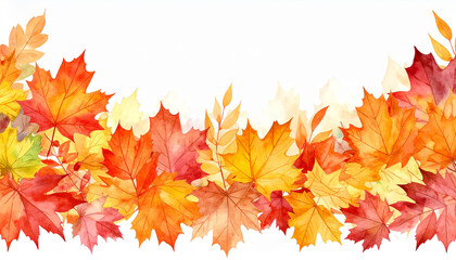 Fototapeta premium Watercolor paintings of the natural scenery of autumn. Watercolor strip with a touch of soft color. Freehand drawing design element on a white background. 