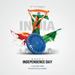 happy independence day India.15th August background. Indian woman holding with flag. abstract  vector illustration design