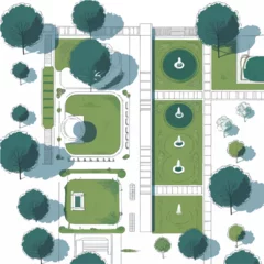 Gordijnen Olijf Architectural Illustrations, Top-Down View, Minimal, Hand-Drawn, Vector, People, Parks, Outdoor Spaces, Design Presentations.  © Mahfuz