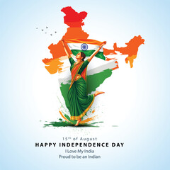 happy independence day India.15th August background. Indian woman holding with flag. abstract  vector illustration design