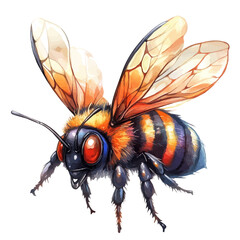 Bee Close Up, watercolor illustration vector, isolated on a white background.