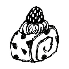 Hand-drawn Strawberry roll cake doodle illustration