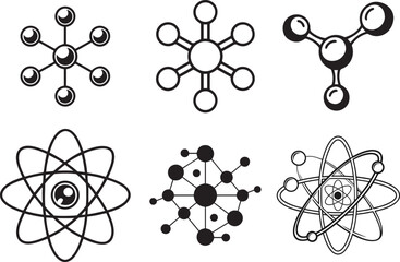 Molecule Vector Icon | Black and White Chemical Structure Symbol on Blank Background