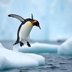 Fototapeta premium Adelie penguin jumping between two ice floes