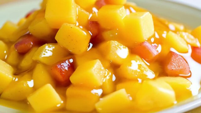 Colorful Fresh Fruit Compote with Sweet Syrup Creates Delightful Dessert and Breakfast Treat