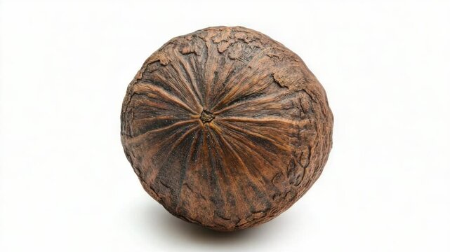 Close up of a nutshell on a white background, ideal for food or nature-themed designs