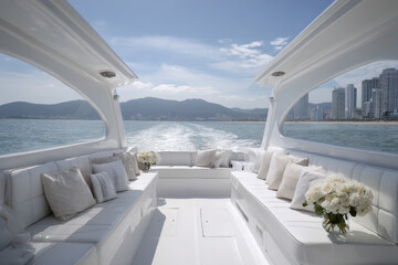 Fototapeta premium luxurious yacht designed for business meetings and presentations featuring modern amenities and sleek design