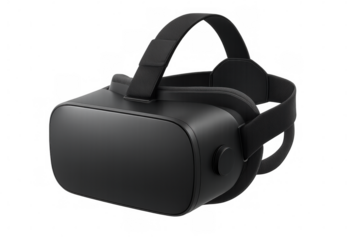 Black virtual reality goggles on transparent background, representing immersive gaming and metaverse experiences