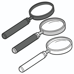 Three Magnifying Glasses in Varying Shades of Gray on a White Background