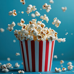 popcorn flying out of a red-white striped paper cup