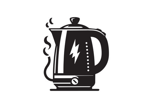 black electric kettle with steam clip art preview