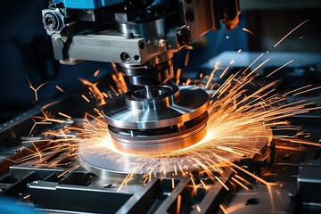 Fototapeta premium Unbelievable Lathe grinder with sparks while finishing metal work