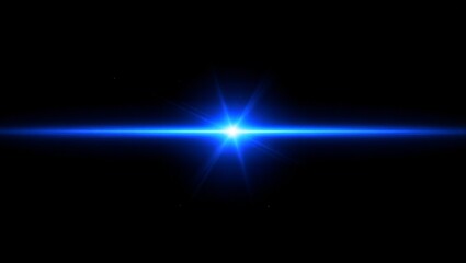 
A bright blue star shines brightly against a black background, with horizontal rays extending...