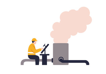 A worker monitors a steam-powered engine with a gauge. Industrial setting, detailed illustration, soft colors, focused on machinery. Suitable for technical or industrial themes.
