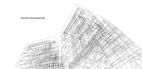 3d wireframe of building. sketch design.Vector